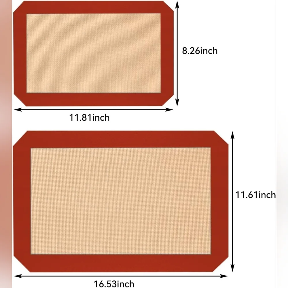 Set of 3 Rectangular Silicone Baking Mats in Beige with Red Border